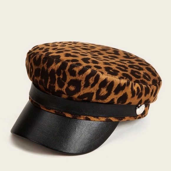 Accessories - LAST ONE* Leopard & Faux Leather Baker Boy Hat NWT